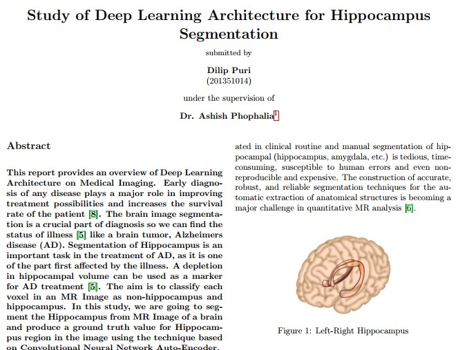 Study of Deep Learning Architecture for Hippocampus
							Segmentation